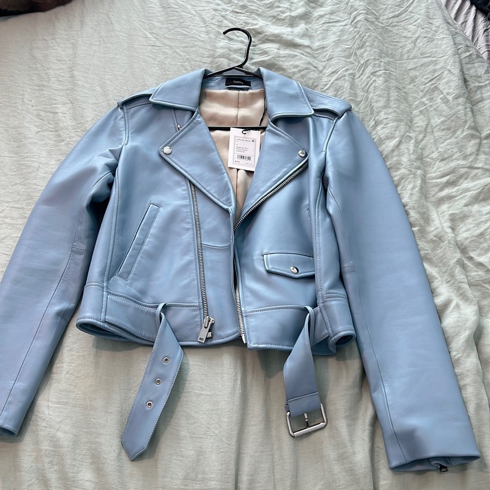 Theory blue leather jacket